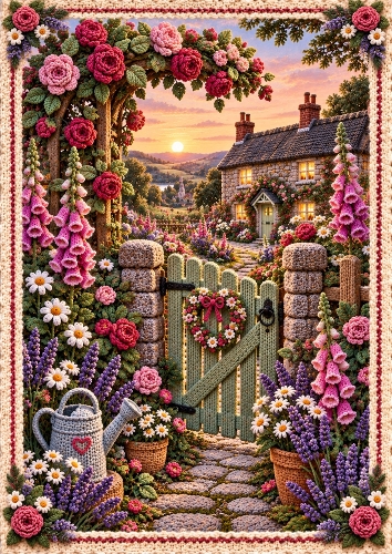Knitted Cottage Garden A4 Portrait Card Topper