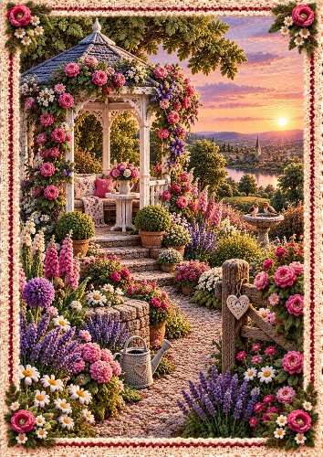 Knitted Garden Gazebo A4 Portrait Card Topper