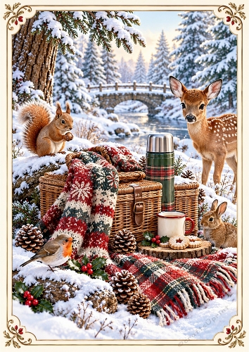 Woodland Winter Picnic A4 Portrait Card Topper