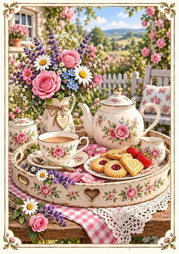 Vintage Garden Tea Tray A4 Portrait Card Topper