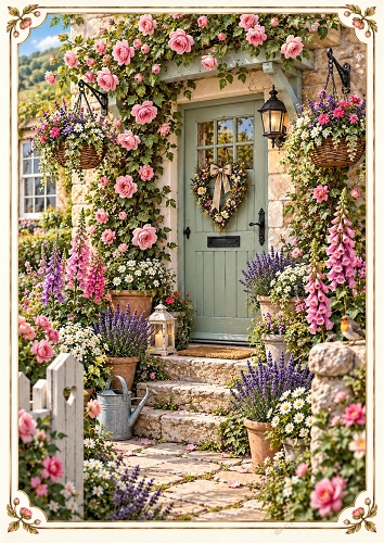 Rose And Lavender Doorway A4 Portrait Card Topper
