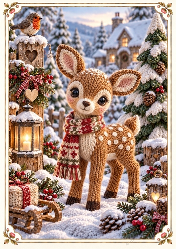 Knitted Winter Fawn A4 Portrait Card Topper