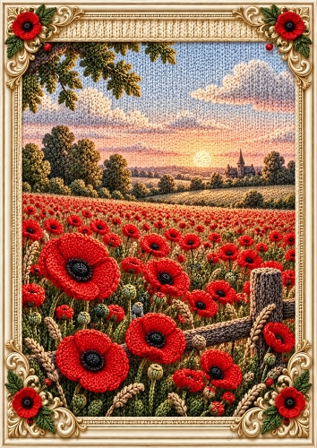 Knitted Poppy Field A4 Portrait Card Topper