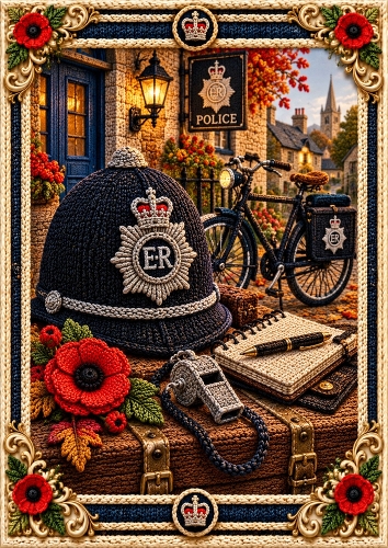 Knitted Policemans Theme A4 Portrait Card Topper