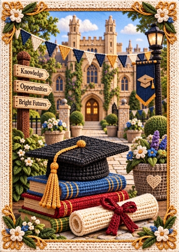 Knitted Graduation A4 Portrait Card Topper