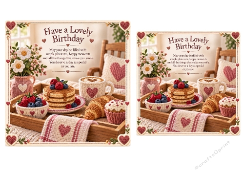 2 X Knitted Birthday Breakfast Card Toppers
