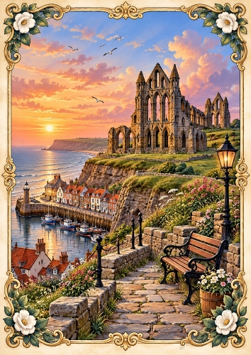 Whitby Abbey At Sunset A4 Portrait Card Topper