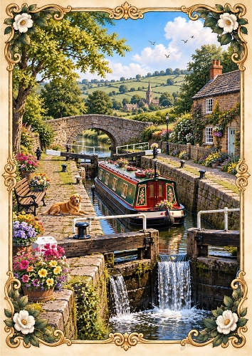 Canal Lock A4 Portrait Card Topper