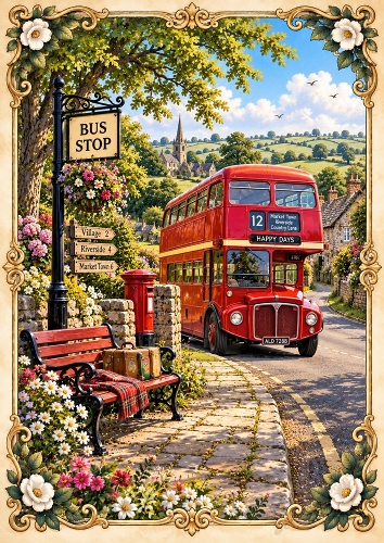 The Village Bus Stop A4 Portrait Card Topper