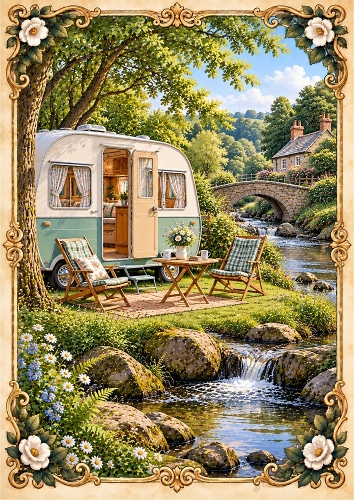Vintage Caravan A4 Portrait Card Topper