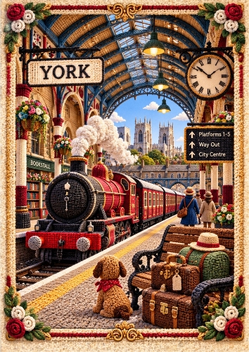 Knitted York Station A4 Portrait Card Toppern
