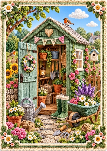 Knitted Garden Shed A4 Portrait Card Topper