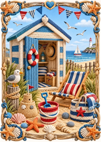 Knitted Seaside Hut A4 Portrait Card Topper