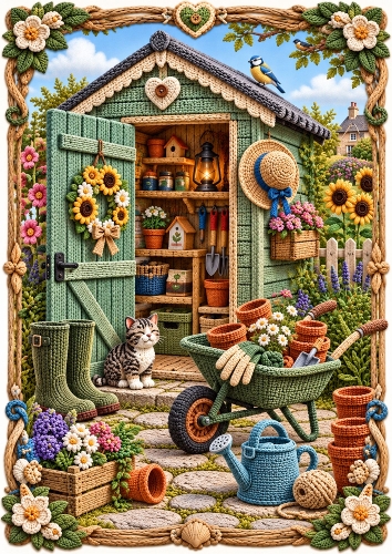 Knitted Garden Shed A4 Portrait Card Topper