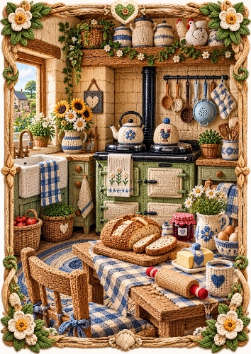 Knitted Farmhouse Kitchen A4 Portrait Card Topper