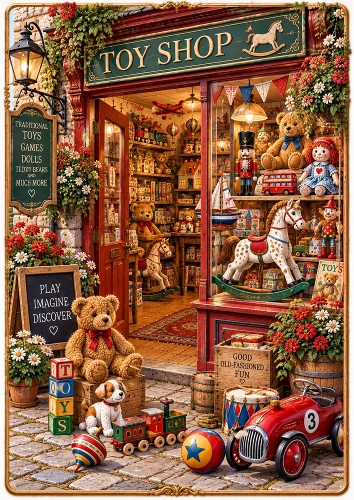 Old-fashioned Toy Shop A4 Portrait Card Topper