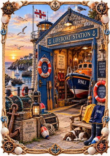 Seaside Lifeboat Station A4 Portrait Card Topper