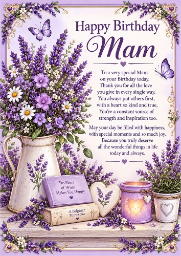 Lavender Love For Mam A4 Portrait Birthday Card Topper