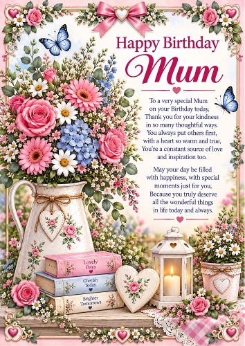 Mums Birthday Garden A4 Portrait Card Topper