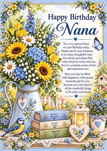 Nanas Garden Birthday A4 Portrait Card Topper