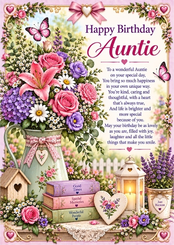 Aunties Birthday Garden A4 Portrait Card Topper