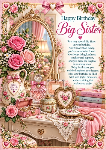 Big Sisters Vanity Birthday A4 Portrait Card Topper