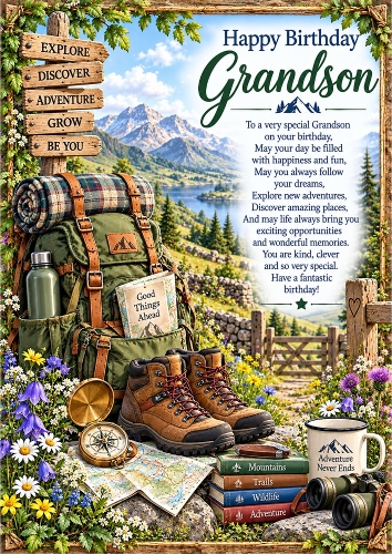 Grandsons Great Adventure Birthday A4 Portrait Card Topper