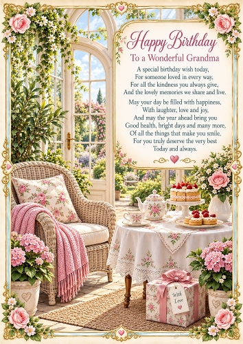 Grandmas Conservatory Birthday A4 Portrait Card Topper