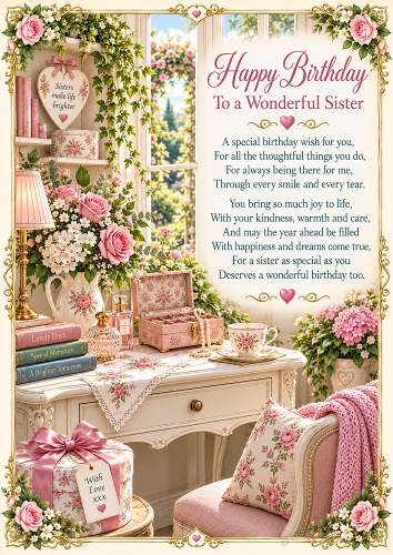 Sisters Vintage Garden Room Birthday A4 Portrait Card Topper