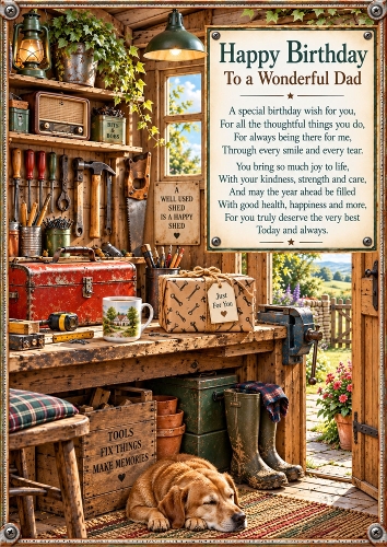 Dads Vintage Shed Birthday A4 Portrait Card Topper