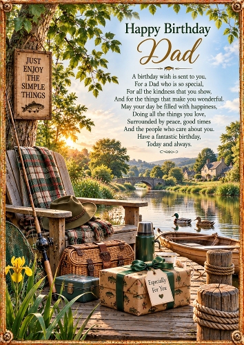 Dads Riverside Morning Birthday A4 Portrait Card Topper