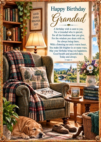 Grandads Reading Corner Birthday A4 Portrait Card Topper