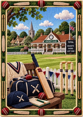 Knitted Cricket Pavilion A4 Card Topper 