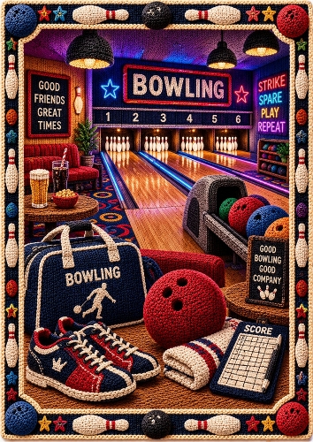Knitted Bowling Alley A4 Portrait Card Topper