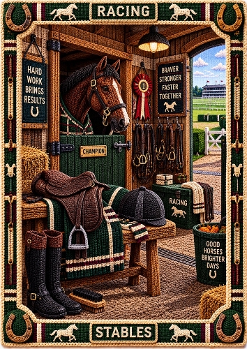 Knitted Horse Racing Stables A4 Portrait Card Topper