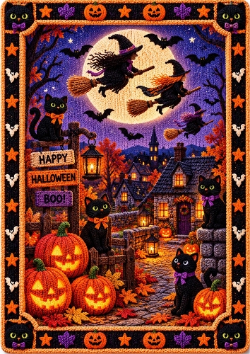 Knitted Witchy Halloween A4 Portrait Card Topper