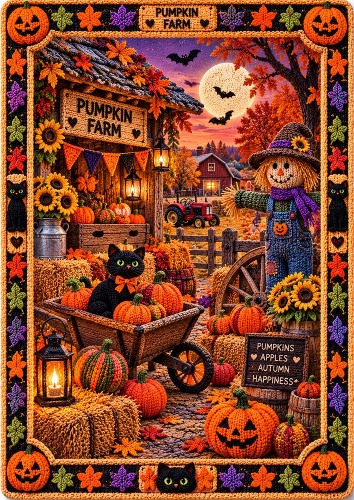 Knitted Pumpkin Farm Halloween A4 Portrait Card Topper