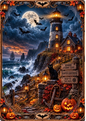 Haunted Lighthouse Halloween A4 Portrait Card Topper