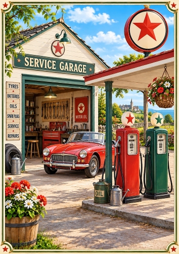 Retro Petrol Station A4 Portrait Card Topper.
