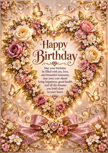 Golden Floral Heart Luxury A4 Portrait Card Topper