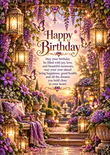 Golden Lantern Garden Luxury Birthday A4 Portrait Card Topper