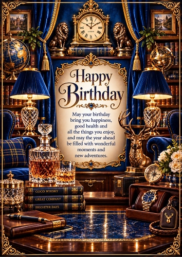 Royal Blue Gentleman Luxury Birthday A4 Portrait Card Topper