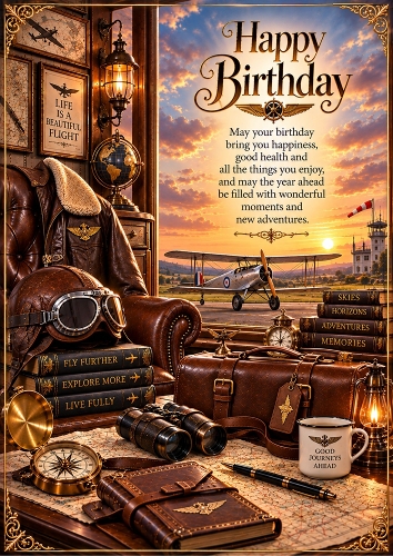 Vintage Aviator Luxury Birthday A4 Portrait Card Topper