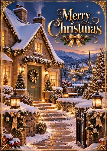 Christmas Cottage Luxury Christmas A4 Portrait Card Topper