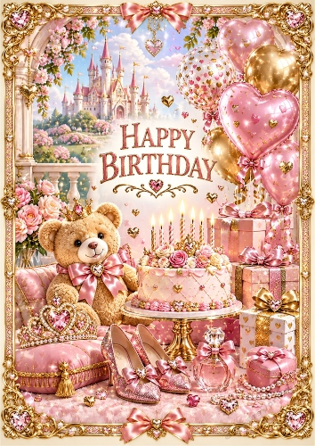 Princess Party Luxury A4 Portrait Birthday Card Topper