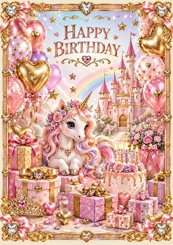 Unicorn Luxury A4 Portrait Birthday Card Topper