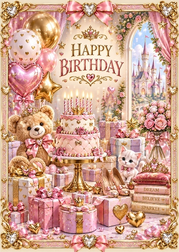 Fairytale Luxury A4 Portrait Birthday Card Topper
