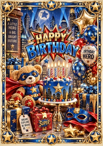 Superhero Luxury A4 Portrait Birthday Card Topper