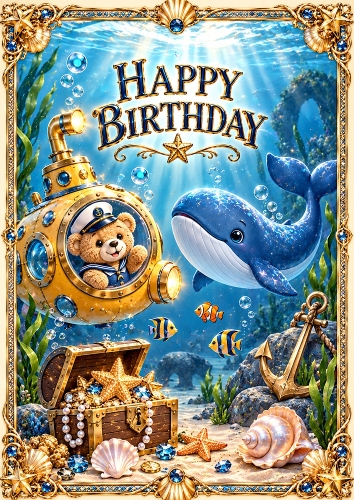 Ocean Birthday Luxury A4 Portrait Birthday Card Topper