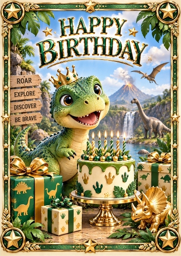 Dino Birthday Luxury A4 Portrait Birthday Card Topper